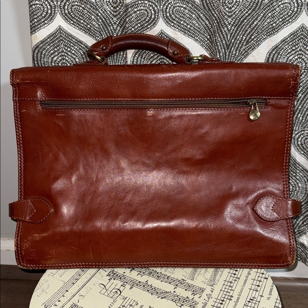 Adpel Vintage Distressed Cognac Brown Leather Briefcase - Picture 6 of 16